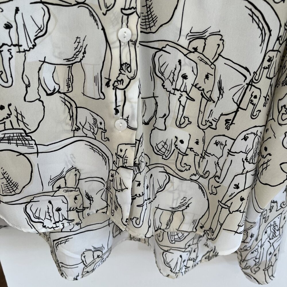 Zara Women XL Blouse Shirt Elephant Print Buttons Flowy Side Slits NWOT - Picture 3 of 8